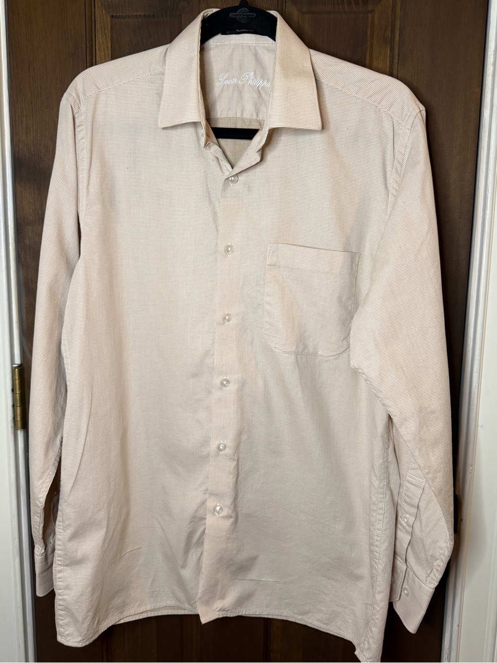 Louis Philippe 100% Premium Cotton Beige Houndstooth Classic Dress Shirt L/XL